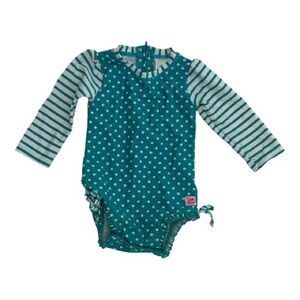 Ruffle Butts Blue Polka Dot One Piece Long Sleeve Bathing Suit